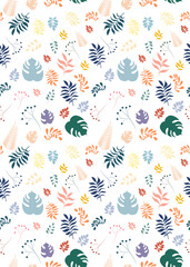 Seamless pattern with tropical leaves. Vector illustration. Botanical background design. 