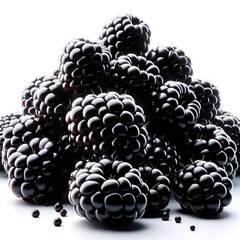 Vibrant dark blackberries on white background