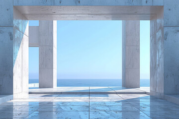 Fototapeta premium Modern buildings by the lake.Empty architectural background. 