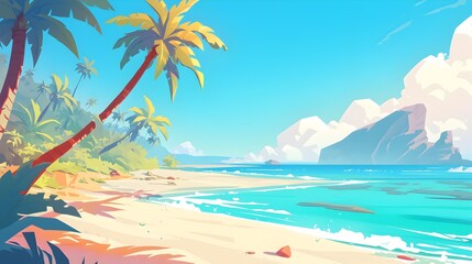 Obraz premium Palm-fringed beach under clear blue skies