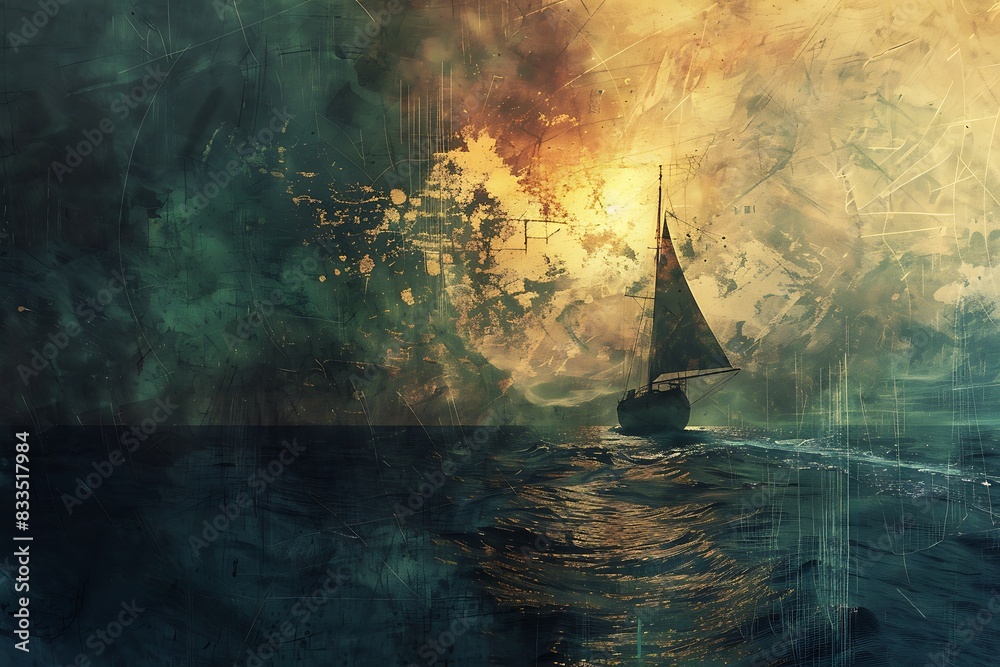 Wall mural abstract grunge odyssey sailing through a sea of distortions - Wall murals