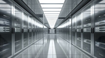 Futuristic Technology Server Room With Glowing Lights