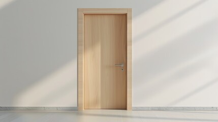 The minimalist elegance of a maple door with a hidden handle, capturing the door's light wood tone and flawless surface.