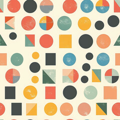 Retro Geometric Shapes Pattern, Vintage Design, Multicolor, Background