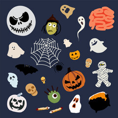 set of Halloween elements. Vector Halloween set of cute Halloween decorations. vector illustration