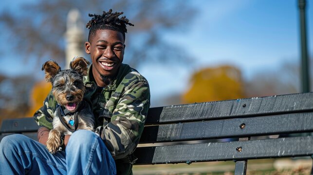 Serenity Shared: Man Embracing Dog on Bench
