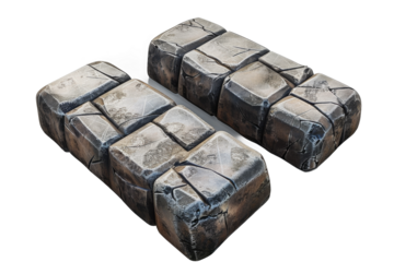 [Transparent Background PNG]Two gray stone blocks with cracks on a black background