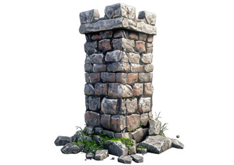 [Transparent Background PNG]A ruined stone tower with rubble at the base