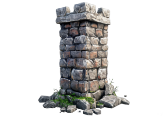 [Transparent Background PNG]A ruined stone tower with rubble at the base