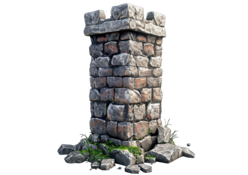 [Transparent Background PNG]A ruined stone tower with rubble at the base