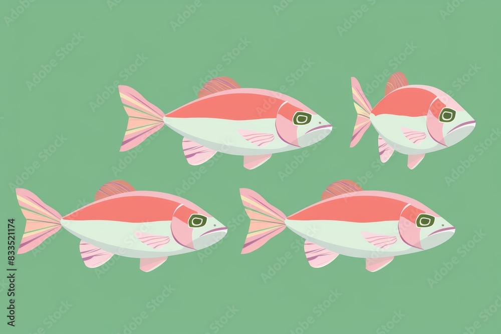 Poster fish ,cartoon illustration style, clean green background