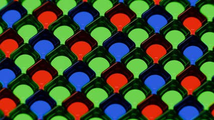 Digital camera matrix - super close up - RGB red green blue pixels light photo diode silicon sensor. Photosite matrix array.