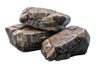 [Transparent Background PNG]Three gray rocks isolated on black background