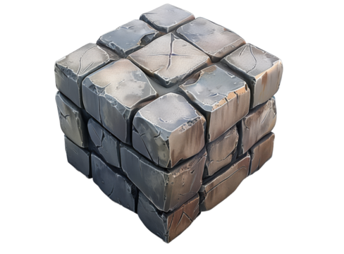 [Transparent Background PNG]3d illustration of a stone cube