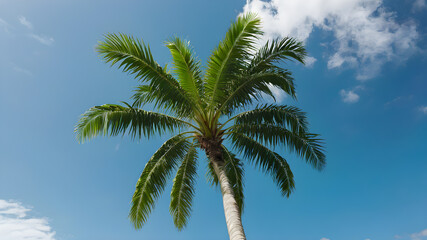 Obraz premium Green palm tree against the sky, landscape Generative AI