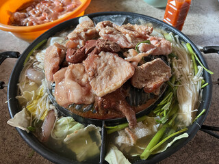 pork and vegetable on pan