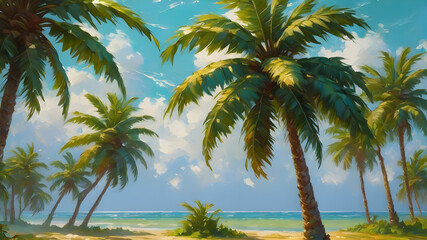 Green palm tree against the sky, landscape Generative AI