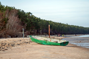  fishing boat on the beach of Baltic Sea, Latvia