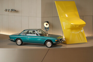 Munchen, Germany - 04 20 2024: Retro sedan car in the automotive museum