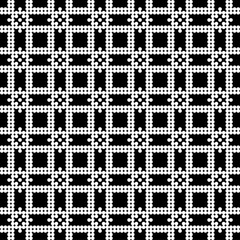 Fototapeta premium Black and white seamless geometric pattern with floral elements, lace details, and vintage vibes