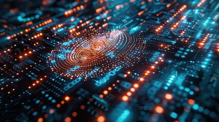 Futuristic Digital Circuit Board with Glowing Data Patterns