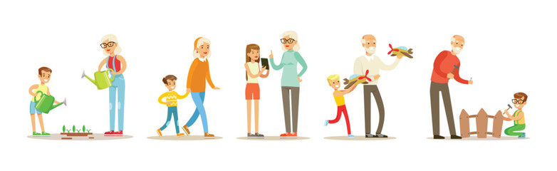 Grandparents Having Good Time with Grandchildren Vector Get