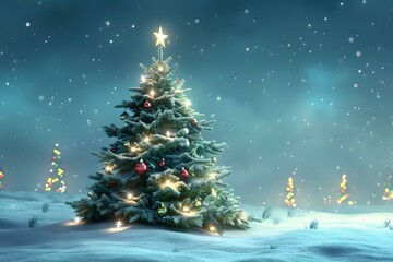 Obraz premium Christmas tree shining in the snow