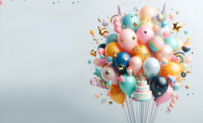 Birthday balloons on a white, GENERATIVE AI