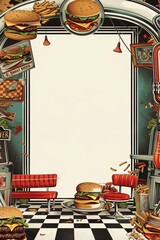 Classic diner elements in a vintageinspired menu template for burger restaurants