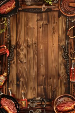 Wooden textured background with steakhouse menu elements perfect for a rustic themed design
