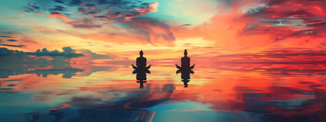 Fototapeta premium Tranquil Meditation with Colorful Sky