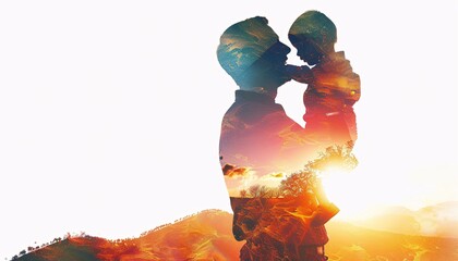 Nanzxy A Double Exposure CloseUp Silhouette of a Father Lifting  Fathers Day Celebration