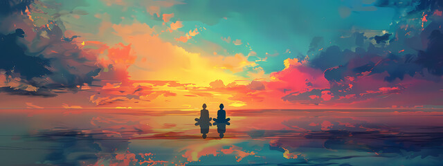 Fototapeta premium Tranquil Meditation with Colorful Sky