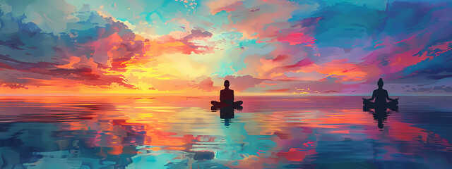 Fototapeta premium Tranquil Meditation with Colorful Sky