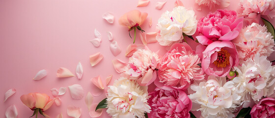 "Elegant Display of Pink and White Flowers on Soft Pink Backdrop"