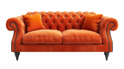 orange leather sofa cut out transparent isolated on white background PNG file
