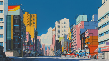 Japanese urban landscape, Retro anime, 90s anime style illustration