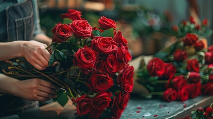 A  man made a red roses boquet UHD wallpaper