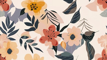 Natural florals flat design top view natural theme water color Triadic Color Scheme . Seamless Pattern, Fabric Pattern.