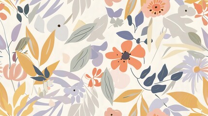 Natural florals flat design top view natural theme water color Triadic Color Scheme . Seamless Pattern, Fabric Pattern.