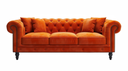 orange leather sofa cut out transparent isolated on white background PNG file