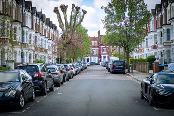 LONDON- Street of typical terraced houses off Kilburn High Road on north west London