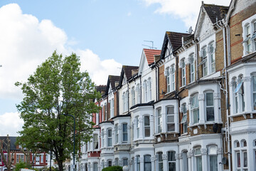 LONDON- Street of typical terraced houses off Kilburn High Road on north west London