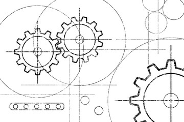 Obraz premium Graphic design illustration of cogs on white paper. Use as layer or design element for web, print or other graphics.