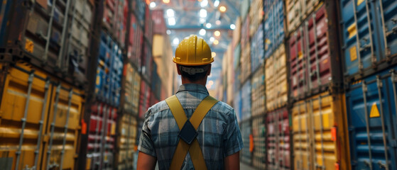 Fototapeta premium Supervisor overseeing container packing process