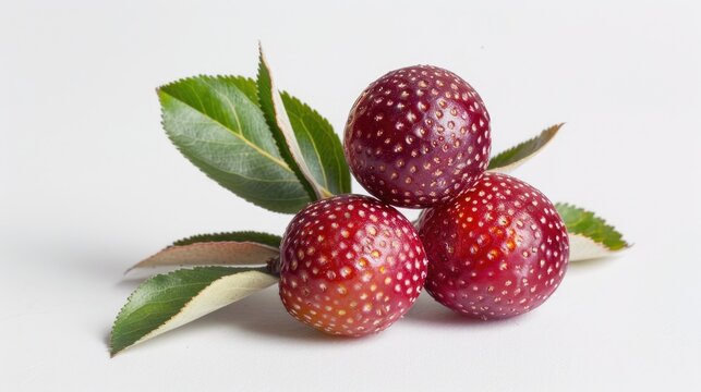 Chinese waxberry freshly picked and set against a white backdrop