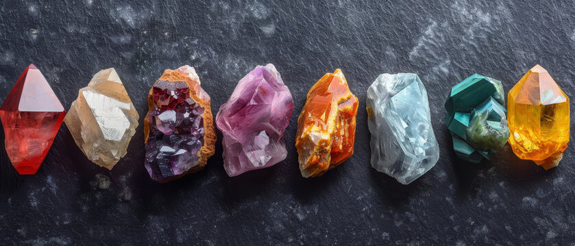 Collection of uncut gemstones in different colors
