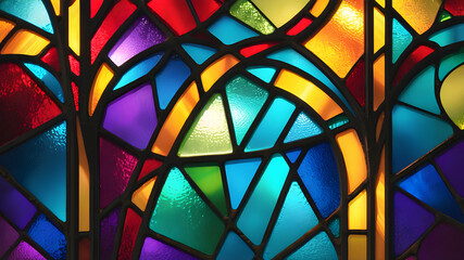 Stained colored glass background pattern, Generative AI