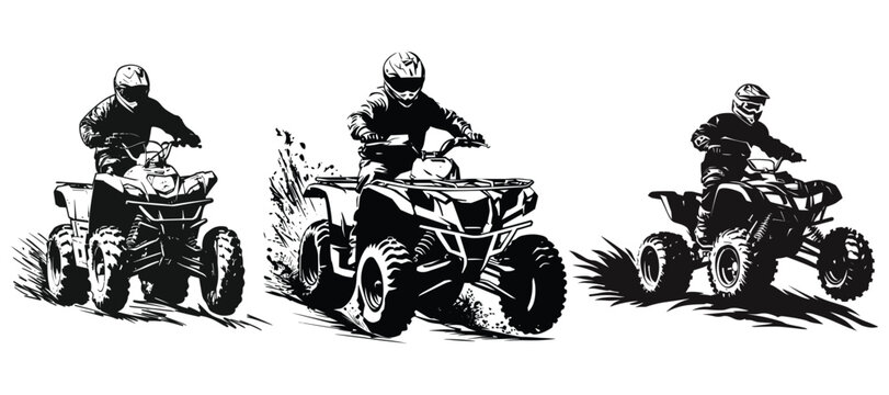 Atv vehicle rider silhouette illustration vector Set. quad bike silhouette, ATV logo design on a white background.