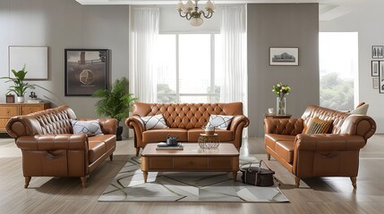 Brown leather seat set by Tarun Furniture
